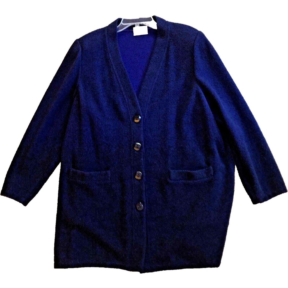 Stizzoli Wool Boucle Knit Oversized Cardigan Womens 18 Navy Sweater Jacket Italy - Picture 9 of 15